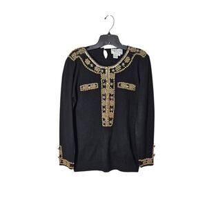 VTG Regency Collection For Joyce Gold Embellished Beaded Knit Sweater Size Small